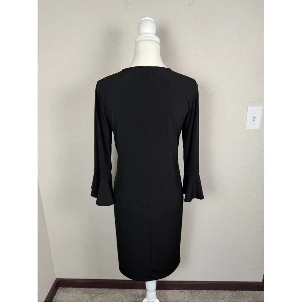 Banana Republic Black V Neck Dress Bell Sleeve Shift Dress Classic Minimalist